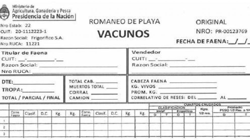 Eliminan la impresin del formulario en los romaneos de la industria frigorfica
