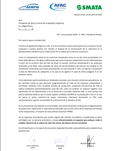 Fuerte reclamo del sector automotriz al BCRA: le piden dólares porque se acaban los repuestos