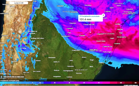  Precipitaciones estimadas hasta el domingo 8 a la noche en Argentina, según el modelo ECMWF.