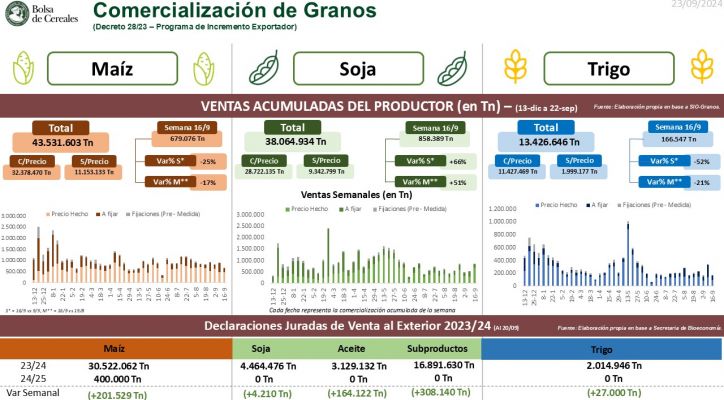 Balance de exportaciones de granos desde diciembre 2023