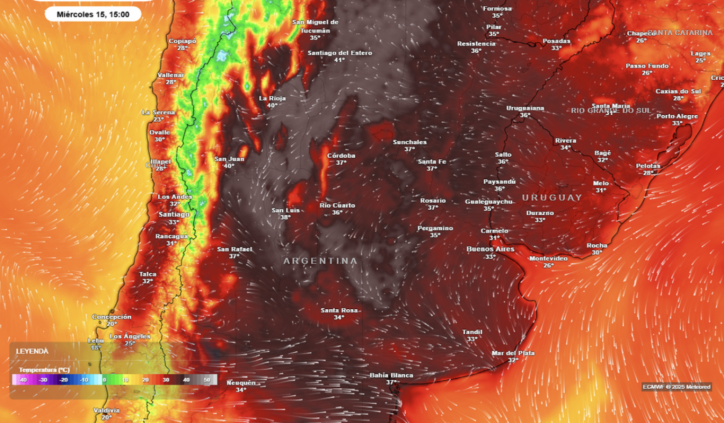 Temperatura prevista para el miércoles por la tarde según nuestro modelo de referencia el ECMWF.