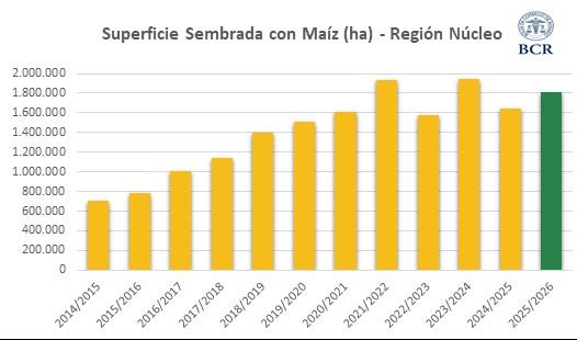 Maíz, el cultivo más tecnológico asciende: en la región núcleo ya se estima un 10% más para la 2025/26