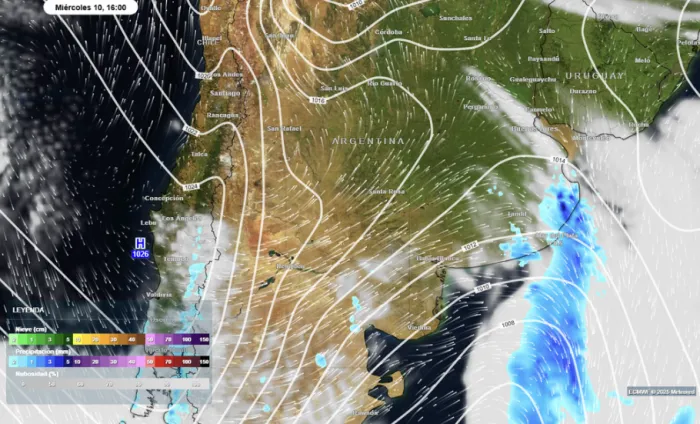 El miércoles 10 se producirá el paso de un frente frío por la franja central de Argentina.