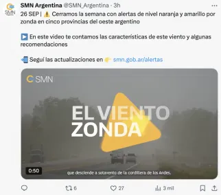 Alerta Meteorológica: 12 provincias en riesgo por Zonda, tormentas y lluvias intensas este fin de semana